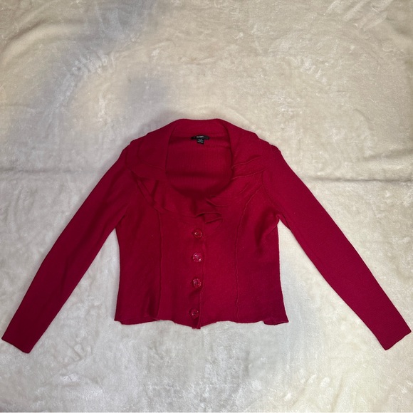 Alfani Boiled Wool Flutter Collar Jacket Maroon Button Down Size PM Petite - Picture 10 of 14